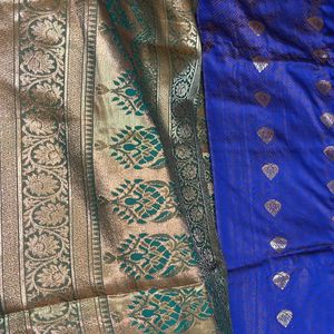 Double Color Saree With Ready Made Blause