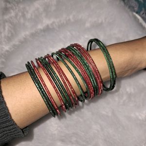 RED AND GREEN GLITTER BANGLES