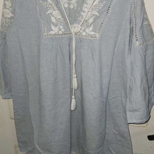 ZARA EMBROIDERED LIGHT BLUE TUNIC DRESS