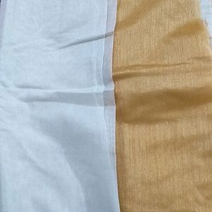 White Cotton Saree With Golden Border