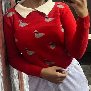 Red Swans Collar Sweater