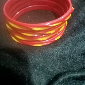 Mirror Bangles Red And Yellow Combination