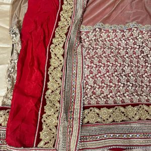 beautiful heavy saree in two colours red & cream