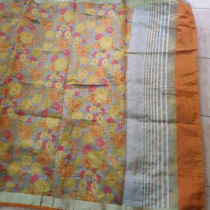 Art Silk Floral Musturd Color Saree For Sale