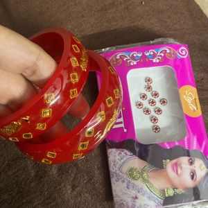 Bangles Red Colour And Bindi