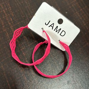 Fluorescent Pink Designed Hoop Earrings