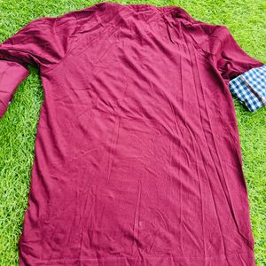 Here & Now Branded Maroon Shirt - Striped Collar