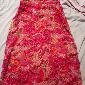 Sheero Pink Printed Front Slit Skirt