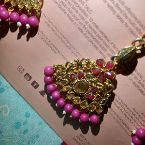 Pink Earrings With Mangtika