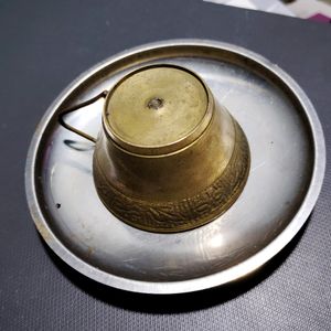 Miniature Brass Cup And Steel Plate From Bahrain