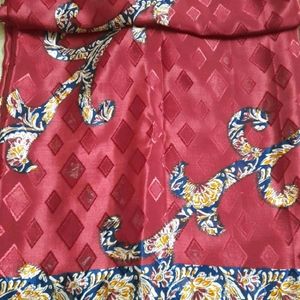 Reddish Maroon Kalamkari Design Silkish Saree