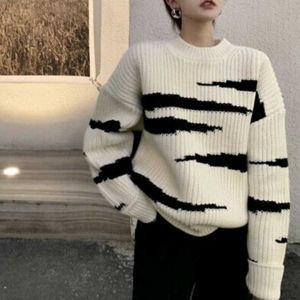 *Women Zebra Striped Knitted Sweater Tops Thick