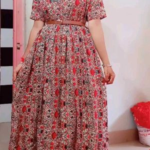 Crape Fabric Gown For Summer And Winter With Belt