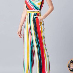 Women Multicoloured Striped Basic Jumpsuit