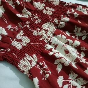 Maroon Mulvari Floral Print Flounce Sleeve