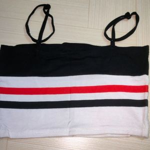 XS Black Red Striped White Bralette Top For Women