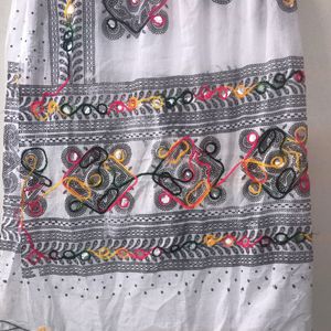 Embroided Cotton Dupatta With Mirror