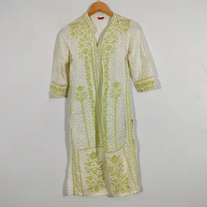 New Branded Cream With Green Print Kurta By W