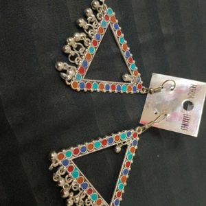 Triangle Shaped Silver Jhumkas