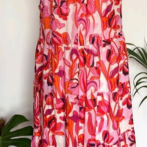 Beachy Pink ruffled Neck Maxi Dress