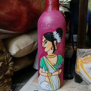 Handpainted Women Art On Glass Bottle