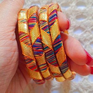 Hand-decorated Bangles,Multicolour Thread Set Of 4
