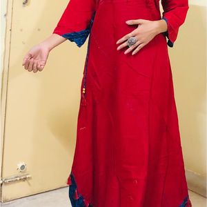 Red Cotton Silk Gown With Suta Work