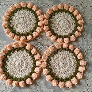 Crochet Tulip Tea Coaster Set.