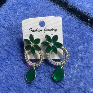 Elegant Green And White Stones Earring #114