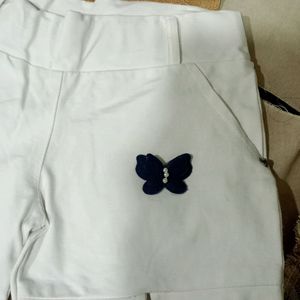 White Butterfly Cotton Shorts For Kids(Girls).