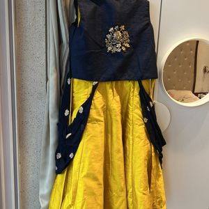 Yellow @ Navy Blue Ethnic Gown