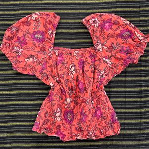 Coral and Purple Floral Printed Top