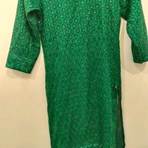 Deep Green Sequence Embellished Chickenkaari Kurta