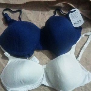 Set Of 2 Padded Bra Size36 Blue White Snug For Com