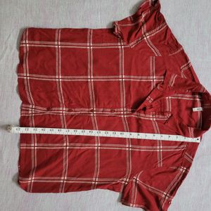 Red Checked Casual Half Sleeves Shirt Collar Women