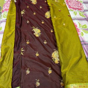 Olive Green Embroidered Beautiful Saree