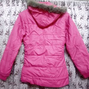 Pink Woolen Fur Puffer Jacket For Women✨