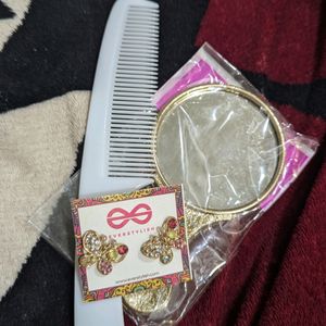 Everstylish Butterfly Earrings+Comb+Hand Mirror