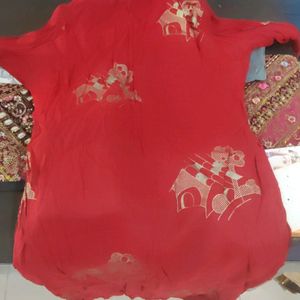 Beautiful Printed Red Kurta For Daily Wear