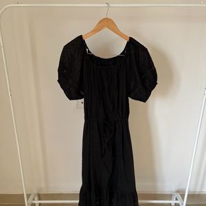 Black Broderie Anglaise Cotton Midi Dress 🖤