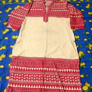 Red  cream cotton  Kurti