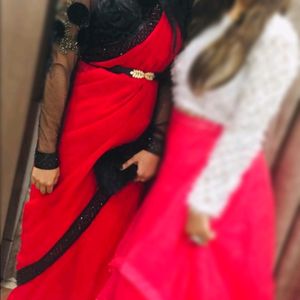 Beautiful Red Saree With Black Border