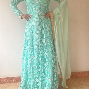 Dress Green Gown With Pant & Dupatta