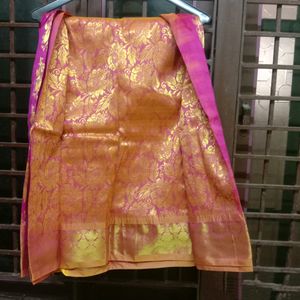 Rose Pink Colour Banarasi Silk Saree.