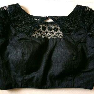 Brand New Designer Padded Black Blouse With Net Design And Stylish Back