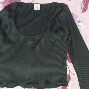 Black Lettuce Hem Full Sleeve Rib Top