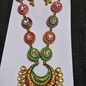 Traditional Multicolor Necklace With Earrings