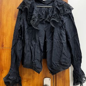 Black Satin With Net Shirt