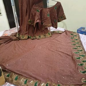 For Swap🔥 Designer Saree With Blouse 🔥 Partywear Saree Functional Saree Brown Saree Designer Saree Women Swap Available Swap