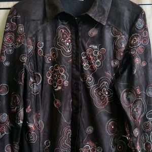 Brown Designer Embroidery Shirt Size-36-38